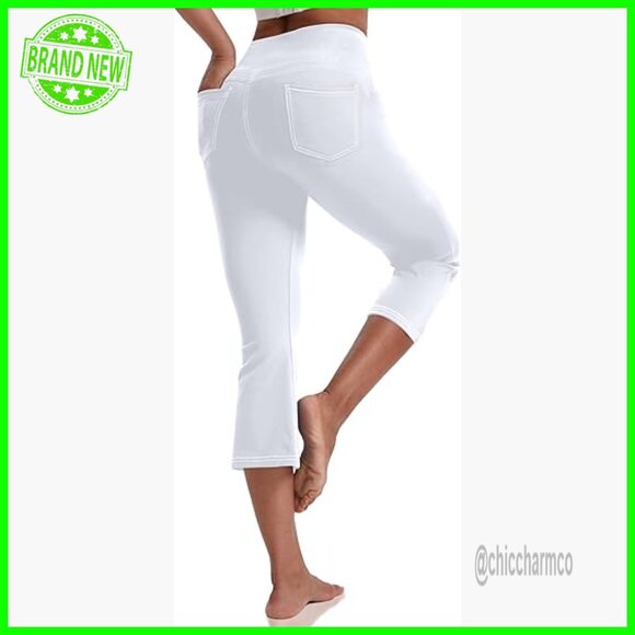 High Waisted Capri Leggings with Pockets Stretchy Yoga Pants 21